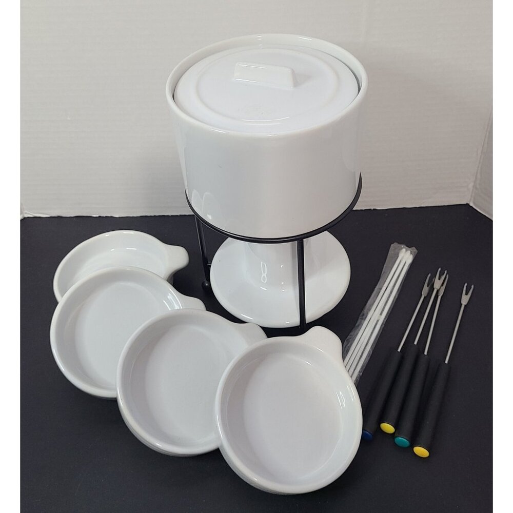 CASAMODA Dessert Fondue Set White Deluxe Dessert Nesting Fondue NEW Open Box